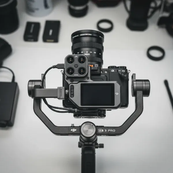 DJI Focus Pro LiDAR system seamlessly integrated with a DJI Ronin gimbal and camera.