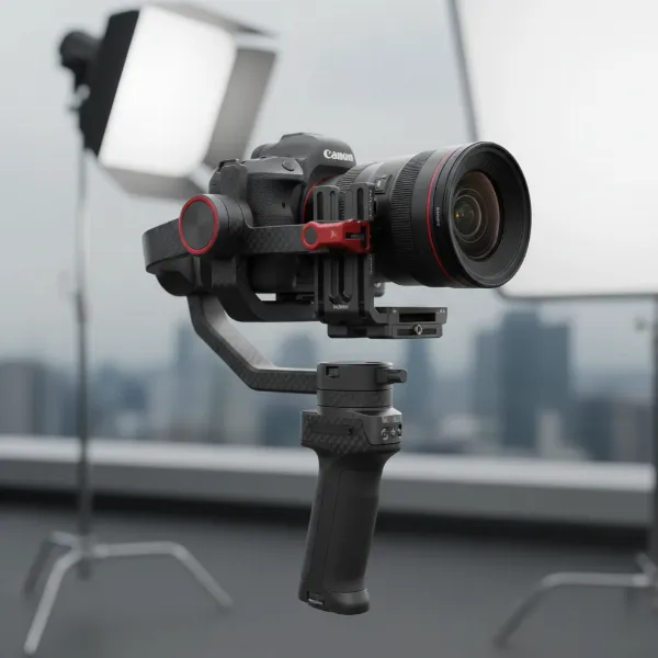 DJI RS 4 Pro gimbal setup in native vertical shooting mode with a mirrorless camera