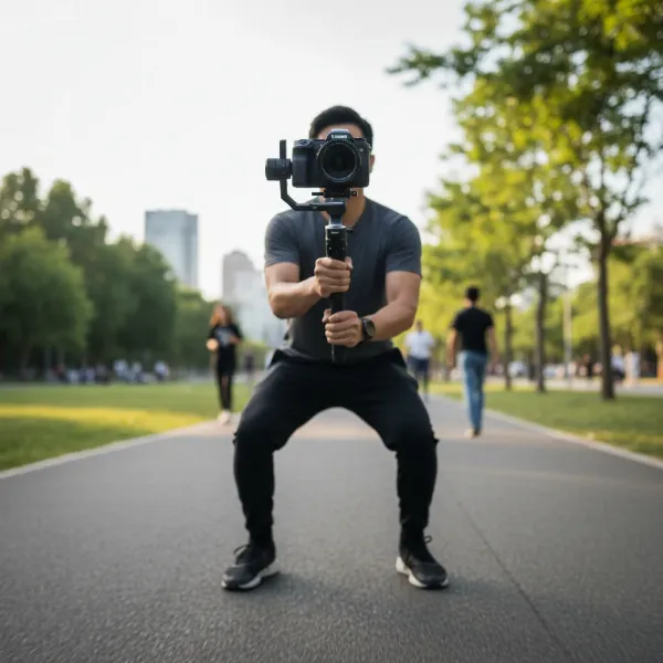 Person demonstrating the smooth gimbal walk for hyperlapse video.