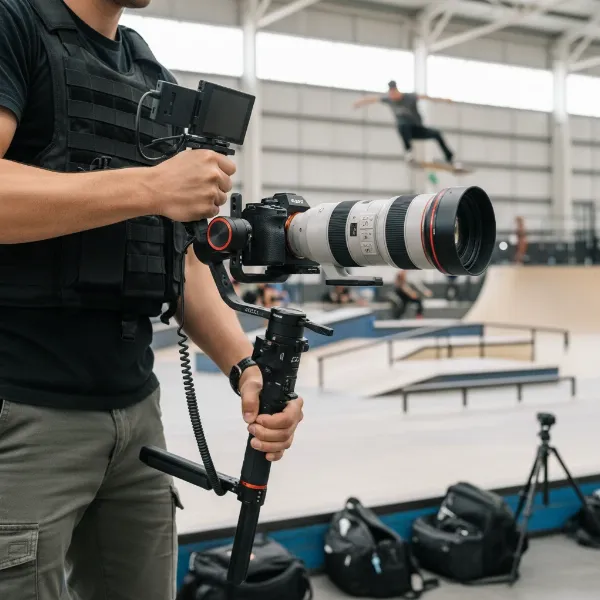 Gudsen Moza Air 2S gimbal stabilizing a professional mirrorless camera with a versatile lens, illustrating its wide camera compatibility