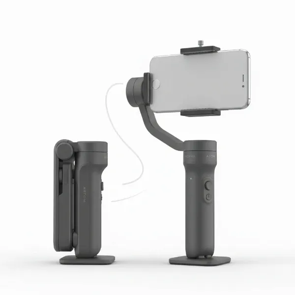 Snoppa Atom smartphone gimbal folded and unfolded demonstrating its compact design for portability