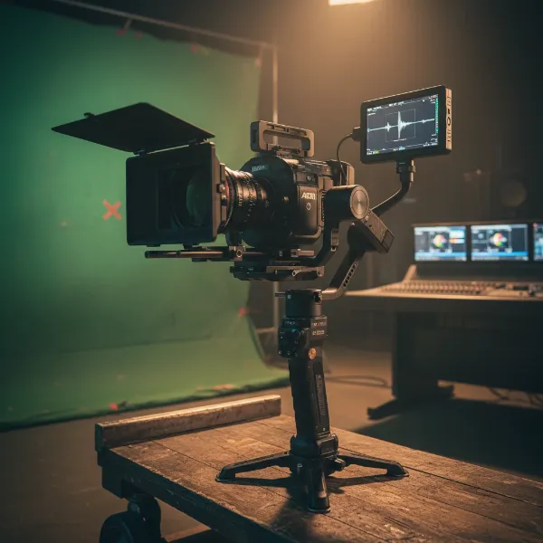 Zhiyun Crane 3S gimbal supporting a heavy cinema camera rig with matte box and monitor, demonstrating its high payload capacity for professional filmmaking.