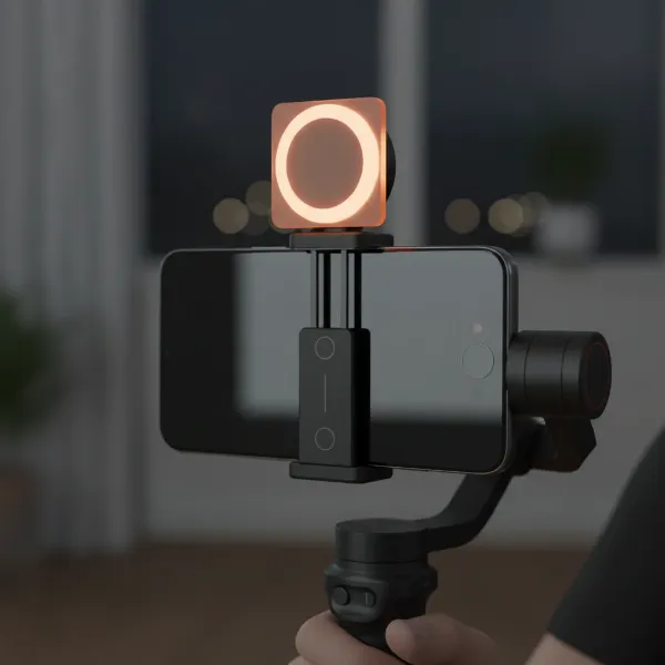 Zhiyun Smooth Q4 gimbal with its detachable magnetic fill light illuminated